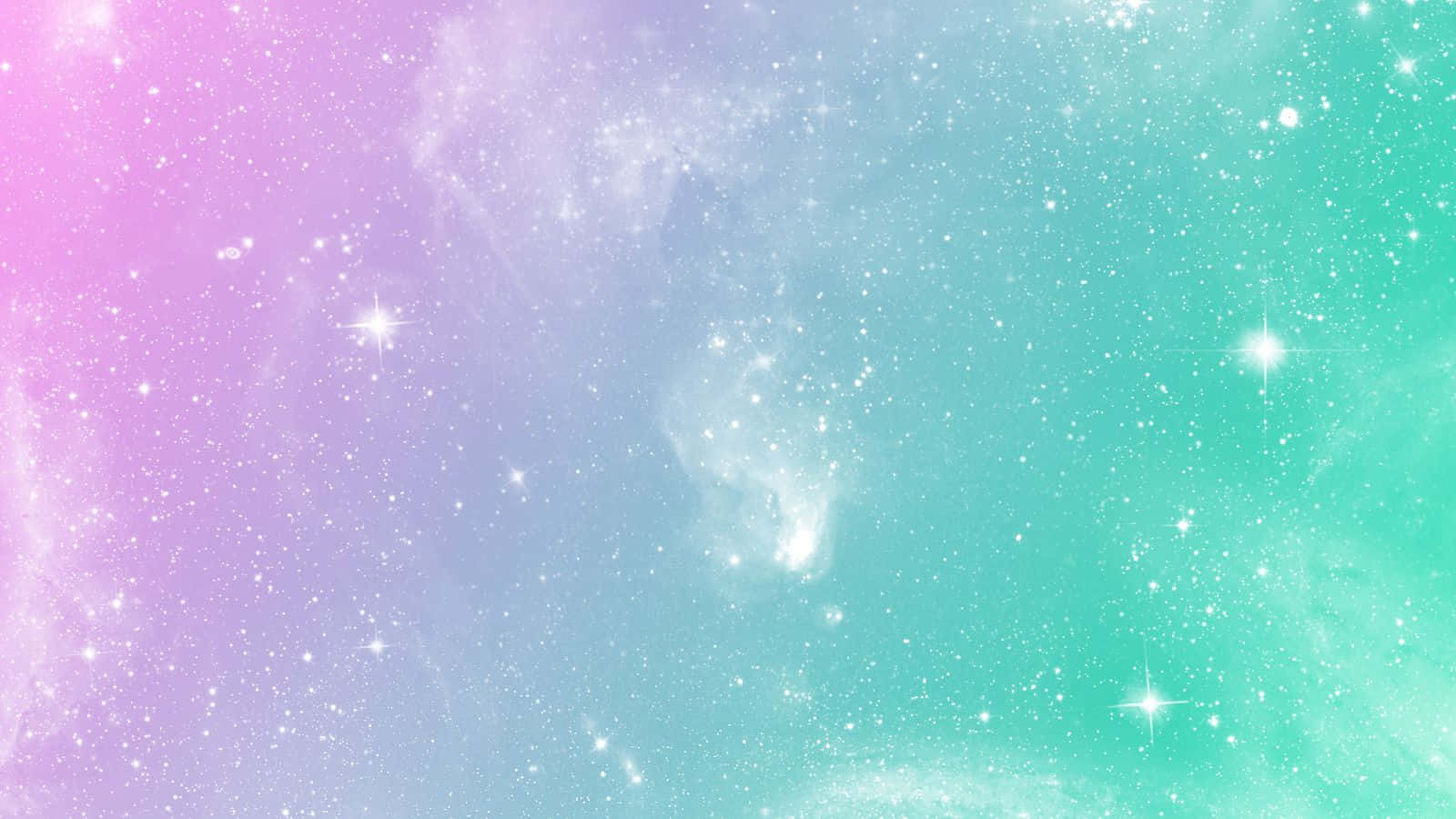 pastel 桌布 壁紙 — 夢幻的粉彩星系，閃爍的星星和柔和的星雲雲朵混合了粉紅色、紫色和藍綠色。