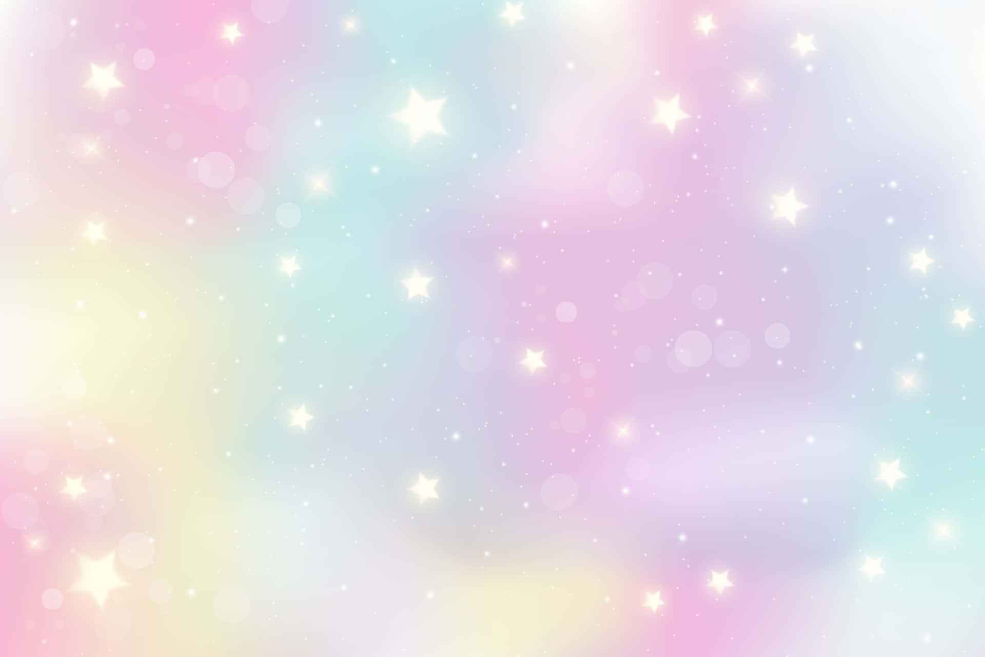 桌布 壁紙 — 夢幻的粉彩漸層天空，充滿閃爍的星星和柔和散景燈光。
