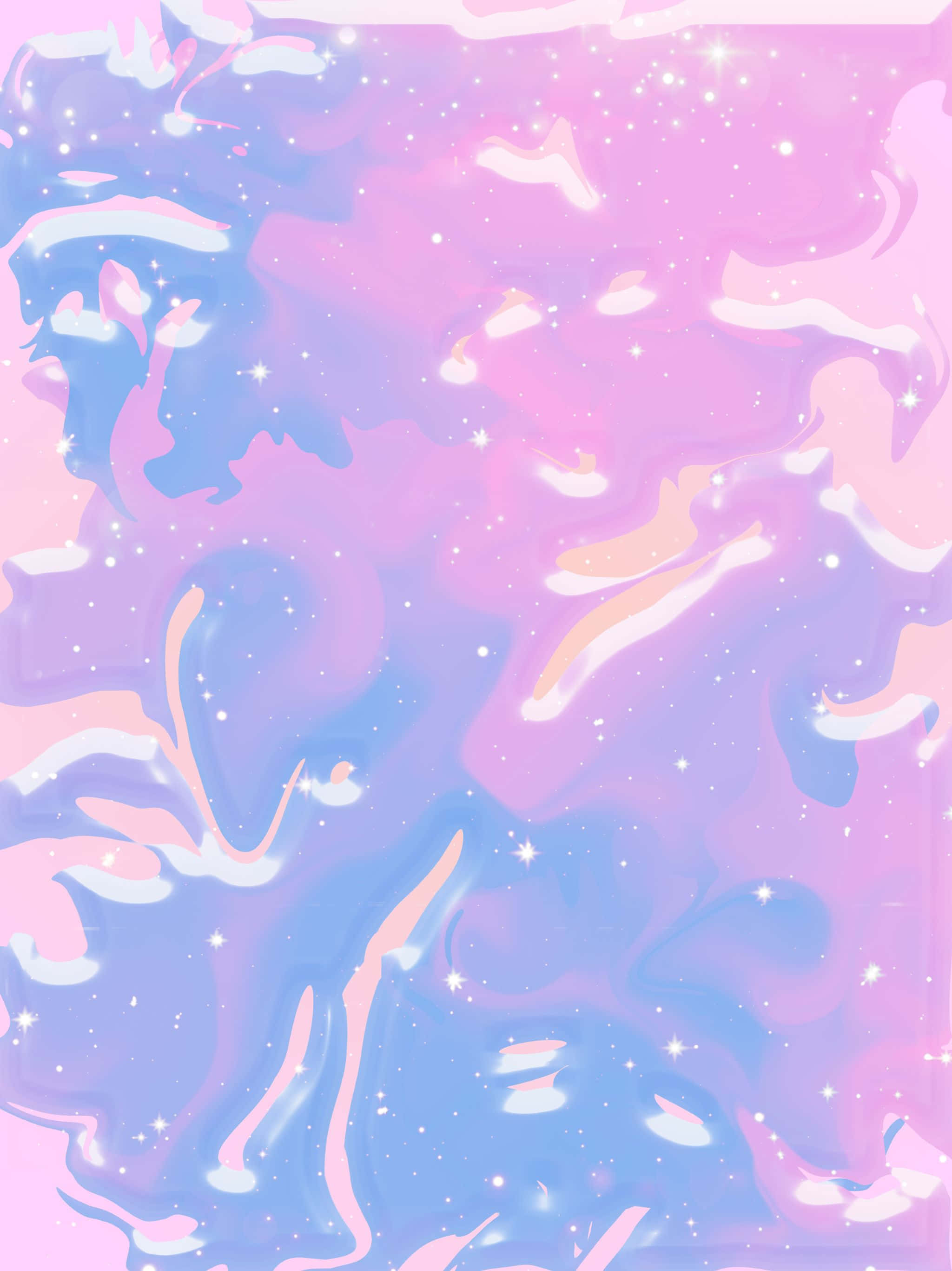 2048x2732 桌布 壁紙 — 夢幻的粉彩粉紅和藍色宇宙漩渦，帶有閃爍的星星和柔和的白色條紋。