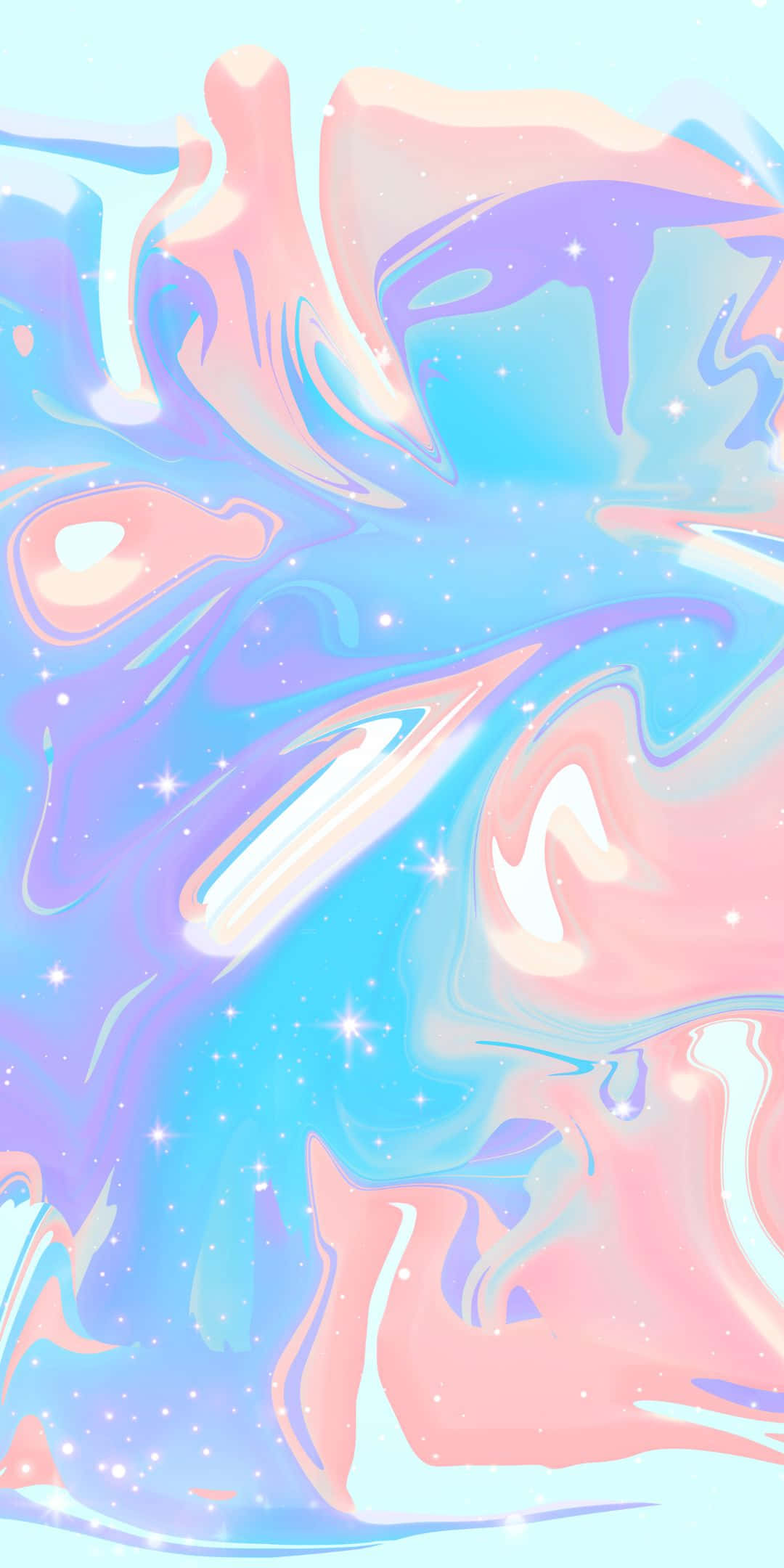 1080x2160 桌布 壁紙 — 夢幻的粉紅、紫色和藍色宇宙漩渦，閃爍的星星在流動的抽象波浪中漂浮。