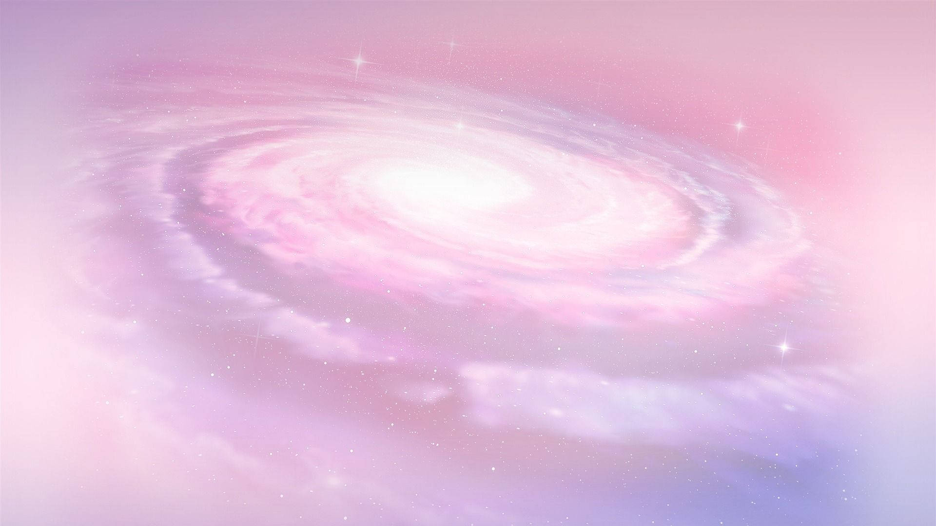 在柔和的宇宙場景中，一個帶有閃爍星星的粉紅和紫色螺旋星系。 — 可愛的銀河動圖 壁紙