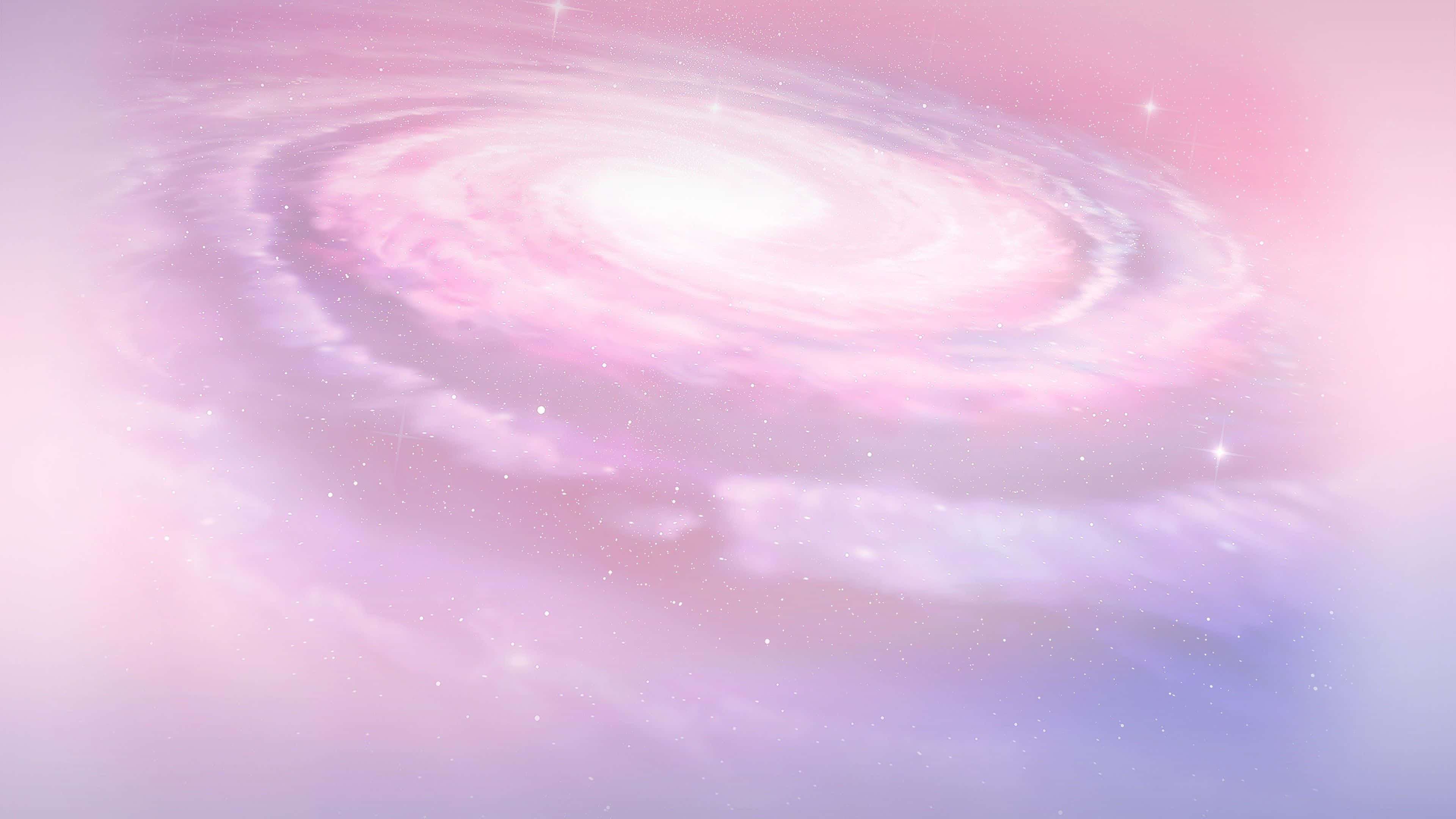 銀河 桌布 壁紙 — 夢幻的粉紅色和紫色螺旋星系在柔和發光的星星襯托下，在粉彩宇宙背景中旋轉。