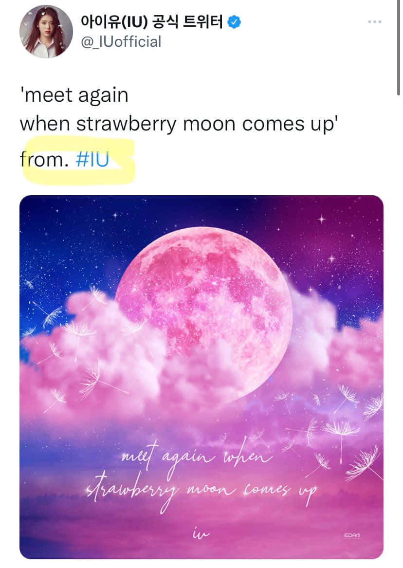 Pink Moon Real 桌布 壁紙 — 夢幻的粉紅草莓月亮穿過柔軟的雲層升起，伴隨著漂浮的蒲公英種子，映襯著繁星點點的紫色天空。