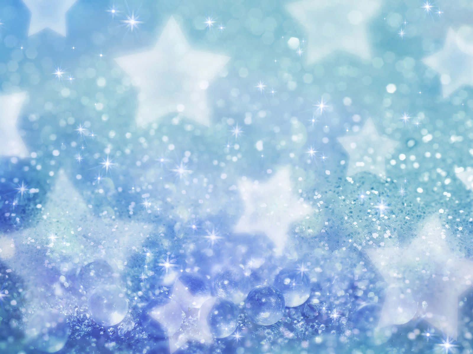 Blue Stars 桌布 壁紙 — 夢幻的藍色背景，充滿發光的白色星星和閃爍的粒子，營造出神奇的星空效果。