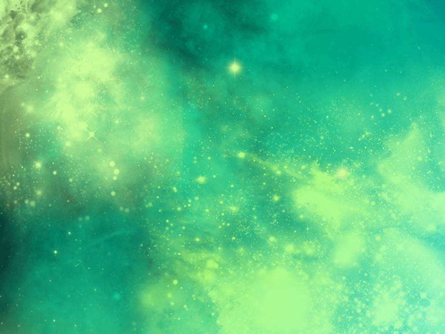 Stars 桌布 壁紙 — 夢幻般的宇宙星雲以充滿活力的藍綠色和萊姆綠色旋轉，伴有發光的星星和柔軟的宇宙塵埃。