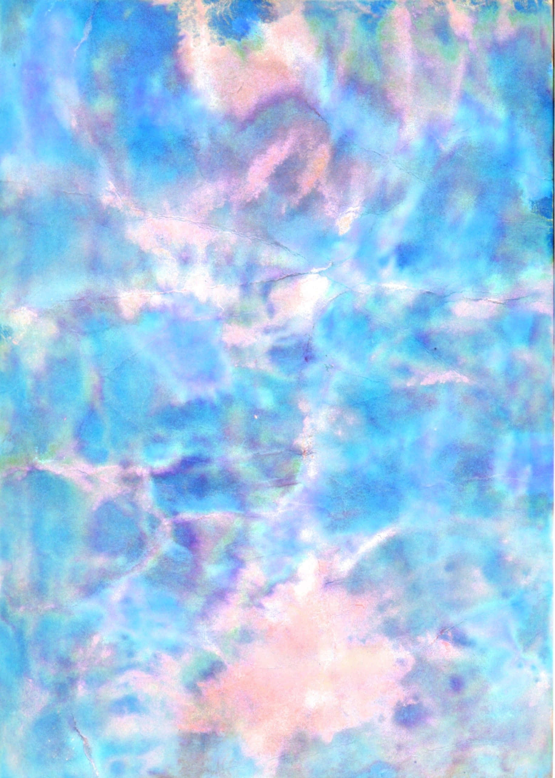 Blue Tie Dye 桌布 壁紙 — 夢幻般的抽象水彩洗滌，柔和藍色、粉紅色和紫色，帶有細膩紋理和混合漸變。