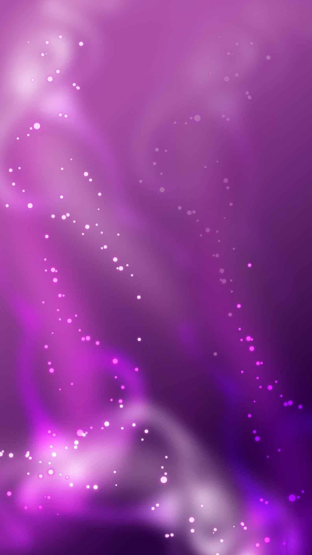 閃爍 桌布 壁紙 — 夢幻般的紫色星雲旋轉，發光的白色火花在宇宙薄霧中飄蕩。