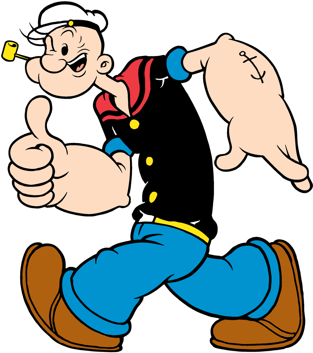 Cartoon Characters 桌布 壁紙 — 大力水手卜派一邊抽煙斗一邊展示他的船錨刺青，愉快地豎起大拇指。