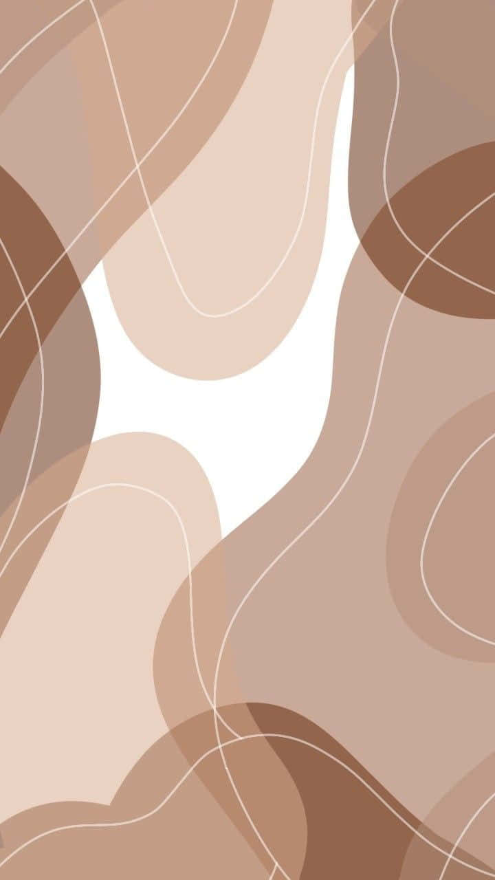 Brown And White 桌布 壁紙 — 大地色調的抽象流動形狀搭配細白線條，營造出平靜簡約的構圖。