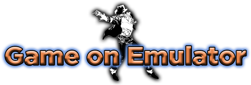 麥可·傑克森 桌布 壁紙 — 大膽復古風格標誌，帶有「Game on Emulator」文字和黑白風格化跳舞人物。