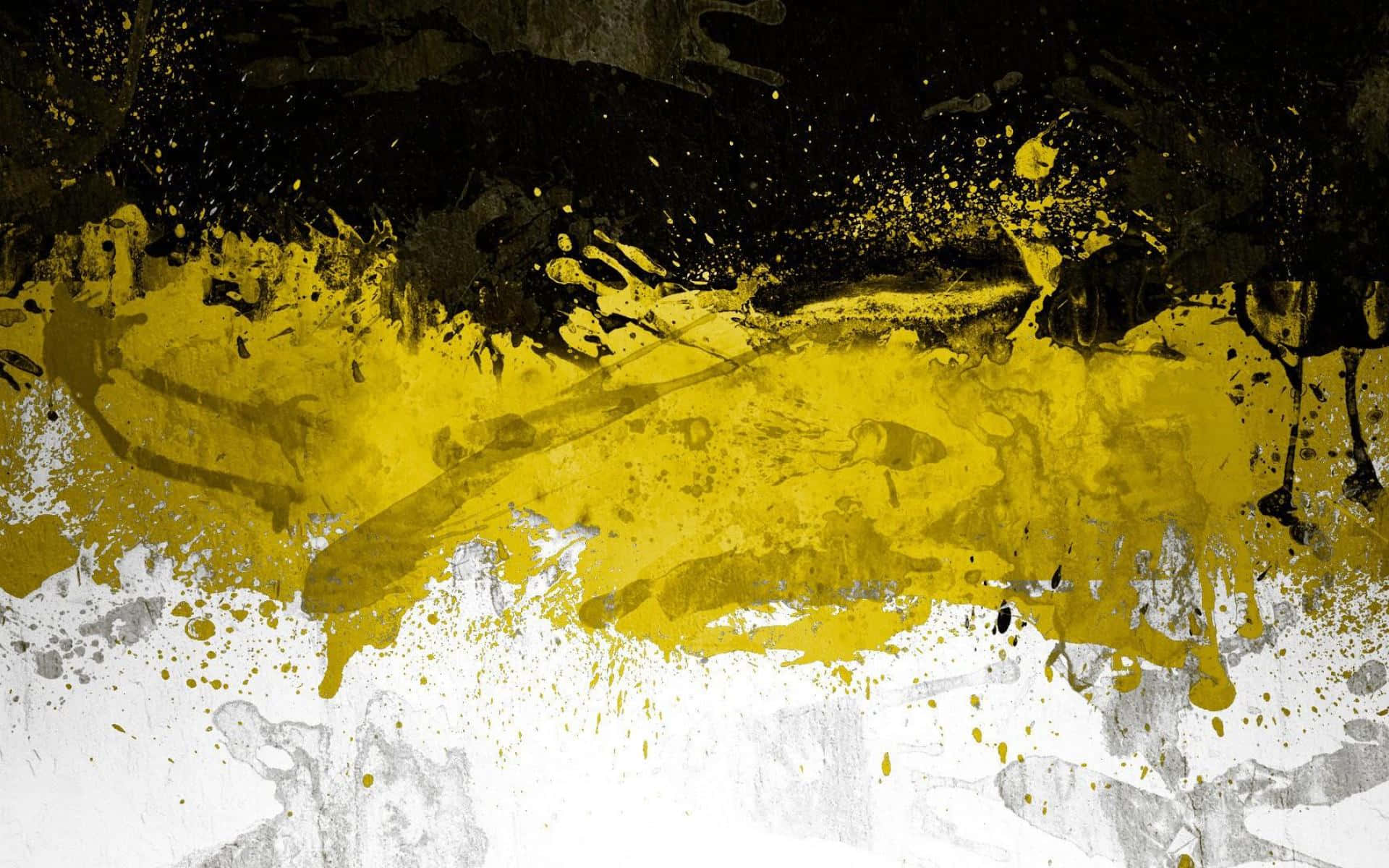 Yellow Painting 桌布 壁紙 — 大膽抽象藝術作品，帶有動態的黑色、黃色和白色油漆飛濺和紋理筆觸。