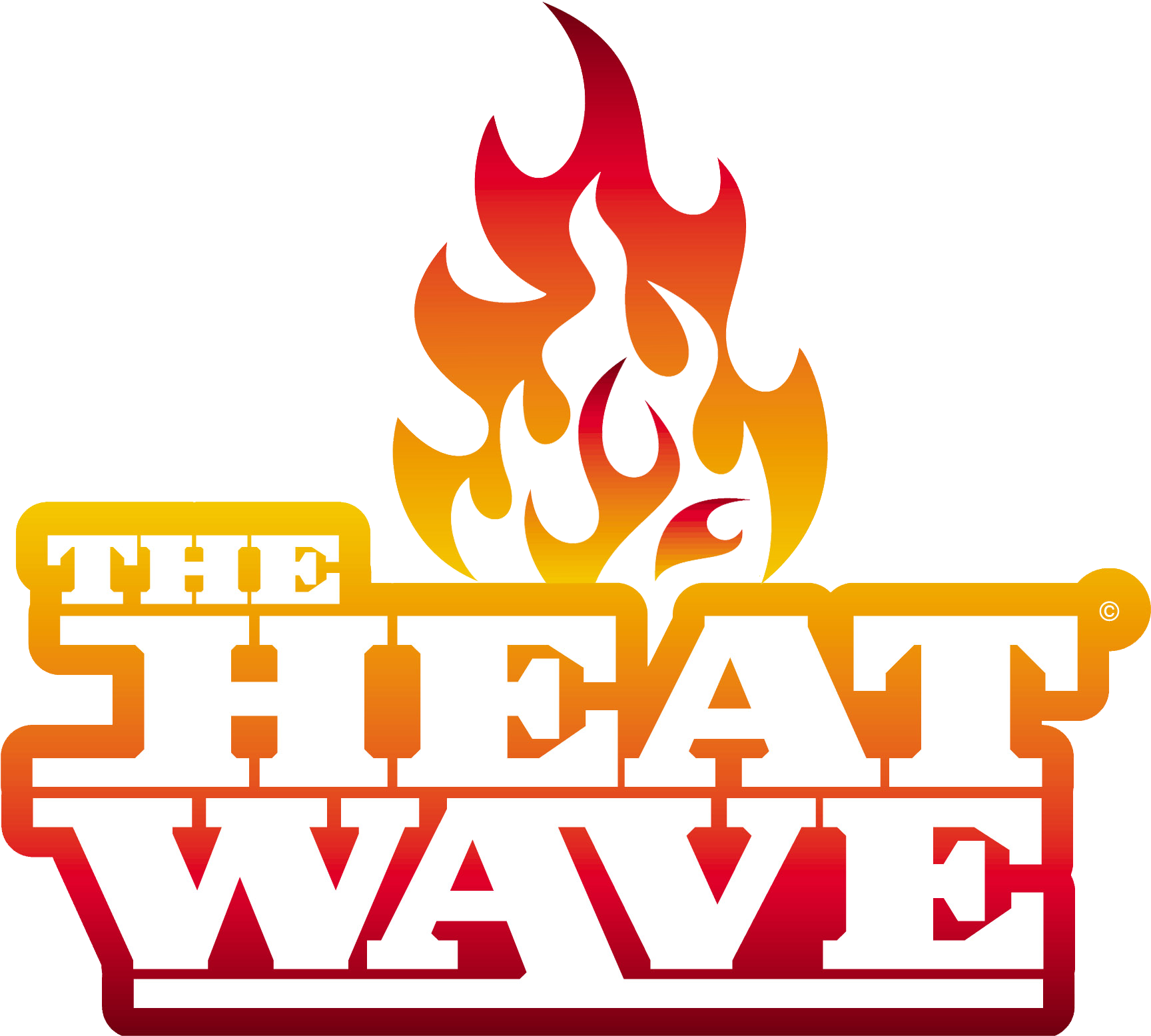 Heat 桌布 壁紙 — 大膽標誌，火焰在「THE HEAT WAVE」字樣上方升起，採用漸變紅橙白色。