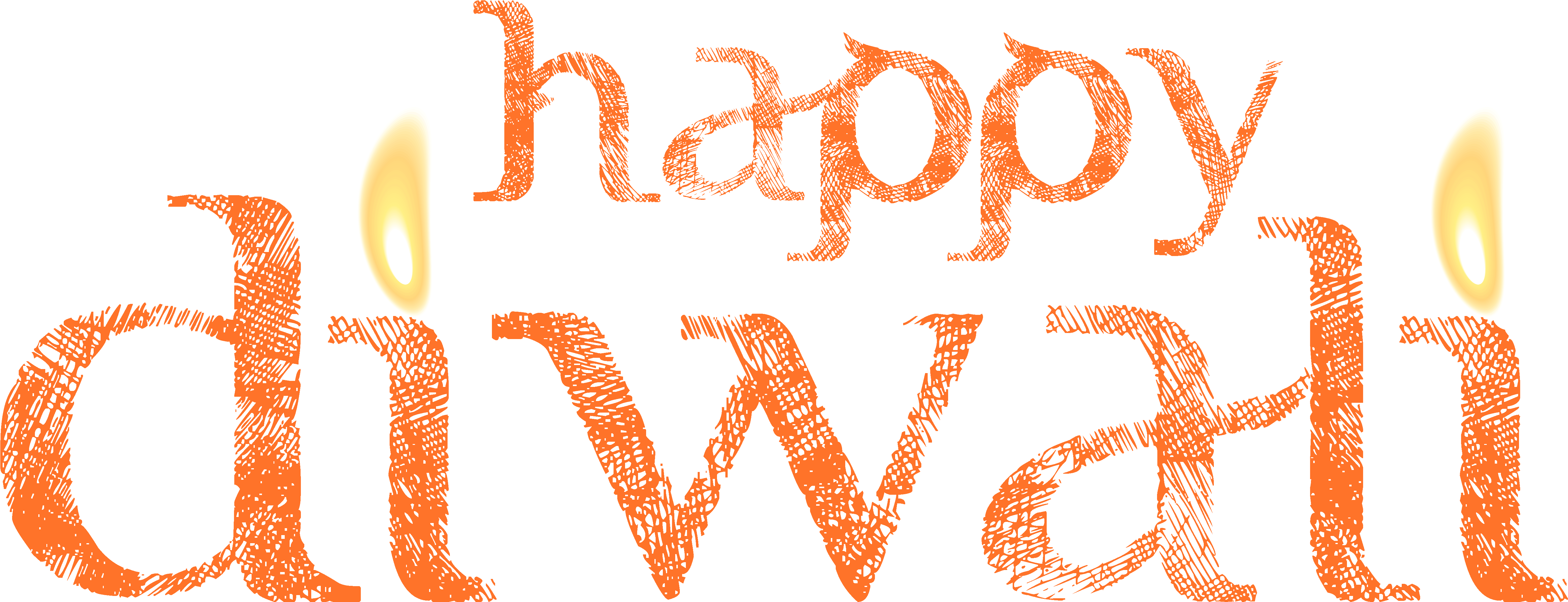 排燈節 桌布 壁紙 — 大膽橙色紋理 'happy diwali' 文字，兩側有發光蠟燭，黑色背景。