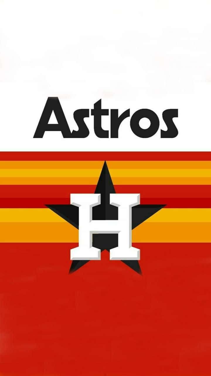 Astros 桌布 壁紙 — 大膽的 Astros 標誌，白色 H 在黑色星形內，紅橙色條紋襯白色背景。