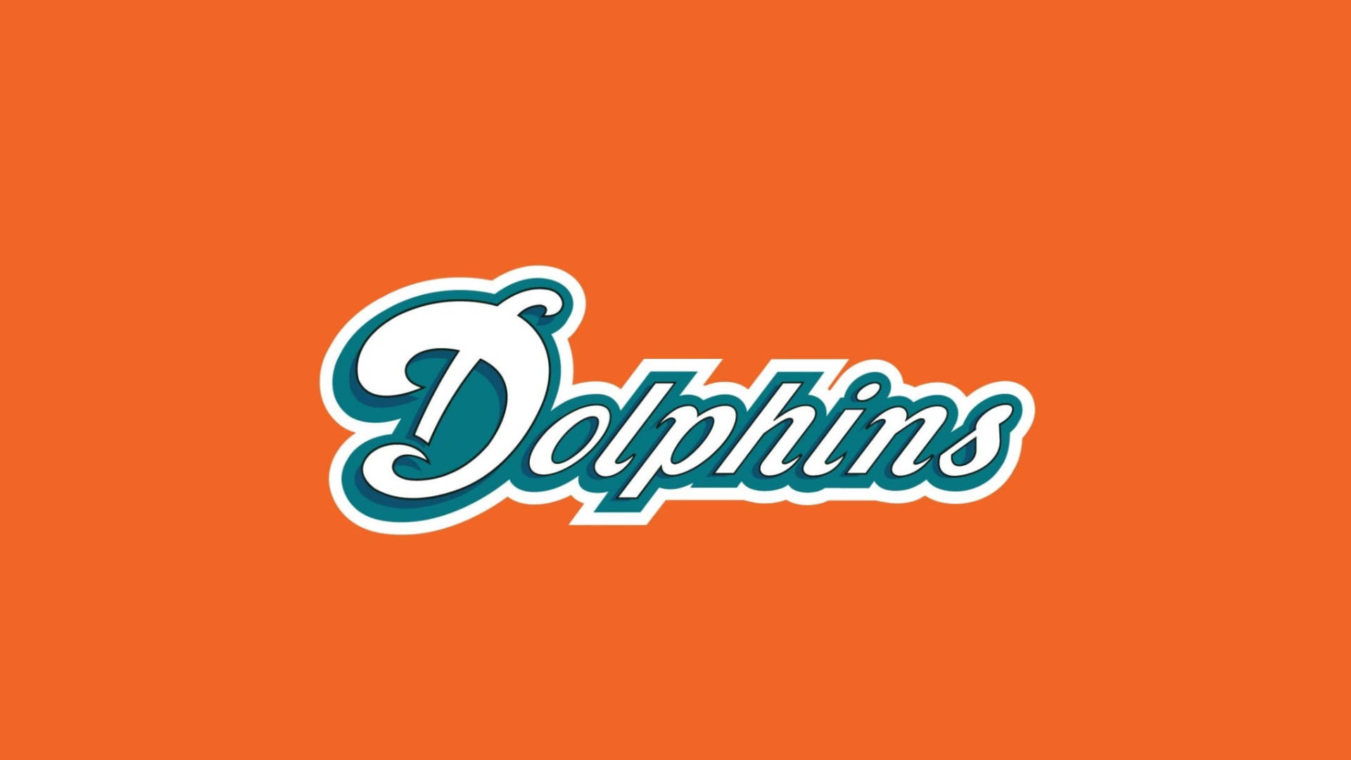 dolphins 桌布 壁紙 — 大膽的「Dolphins」標誌以青綠色和白色在橙色背景上突出顯示。