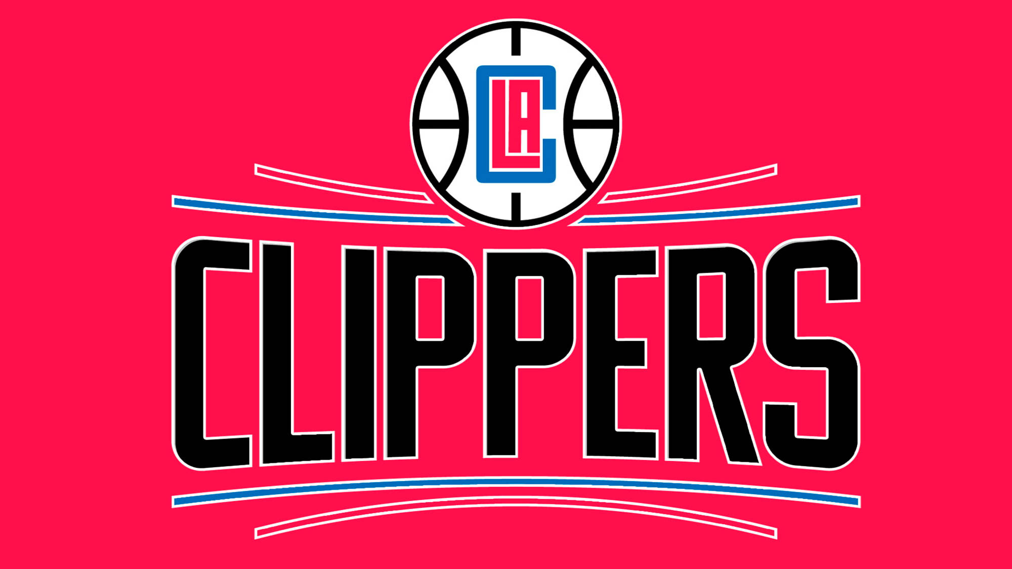 Clippers 桌布 壁紙 — 大膽的 LA Clippers 標誌，帶有籃球徽章和球隊名稱，以黑色輪廓文字呈現於鮮紅色背景上。