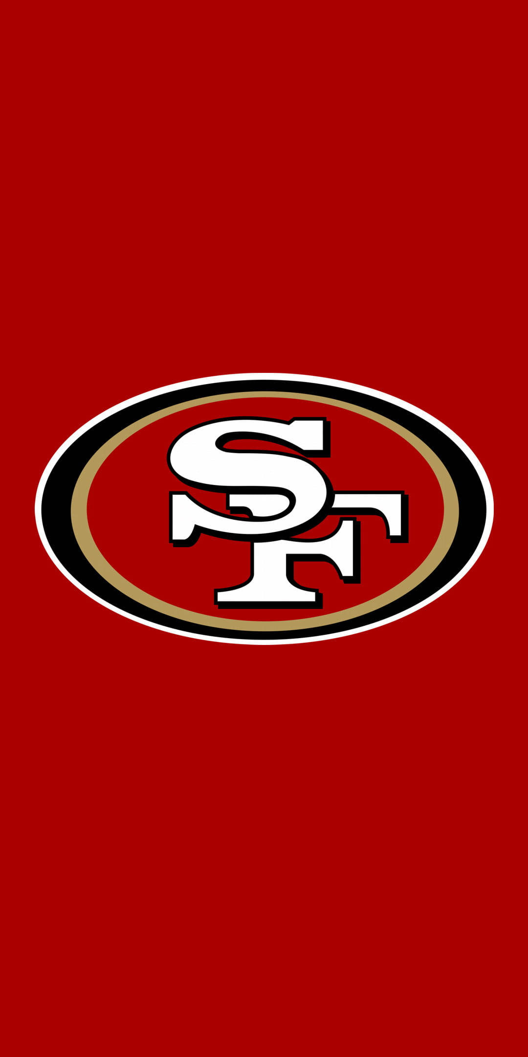 San Francisco 49ers 桌布 壁紙 — 大膽的 San Francisco 49ers 標誌居中於純紅色背景上，帶有金色、黑色和白色點綴。