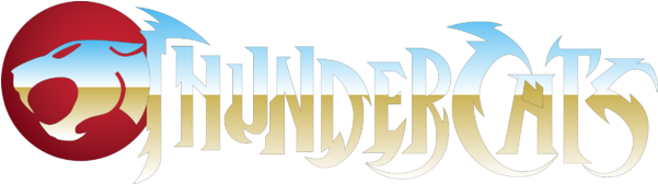 霹靂貓 桌布 壁紙 — 大膽的 ThunderCats 標誌，帶有風格化的獅頭徽章和漸變字體，背景為黑色。