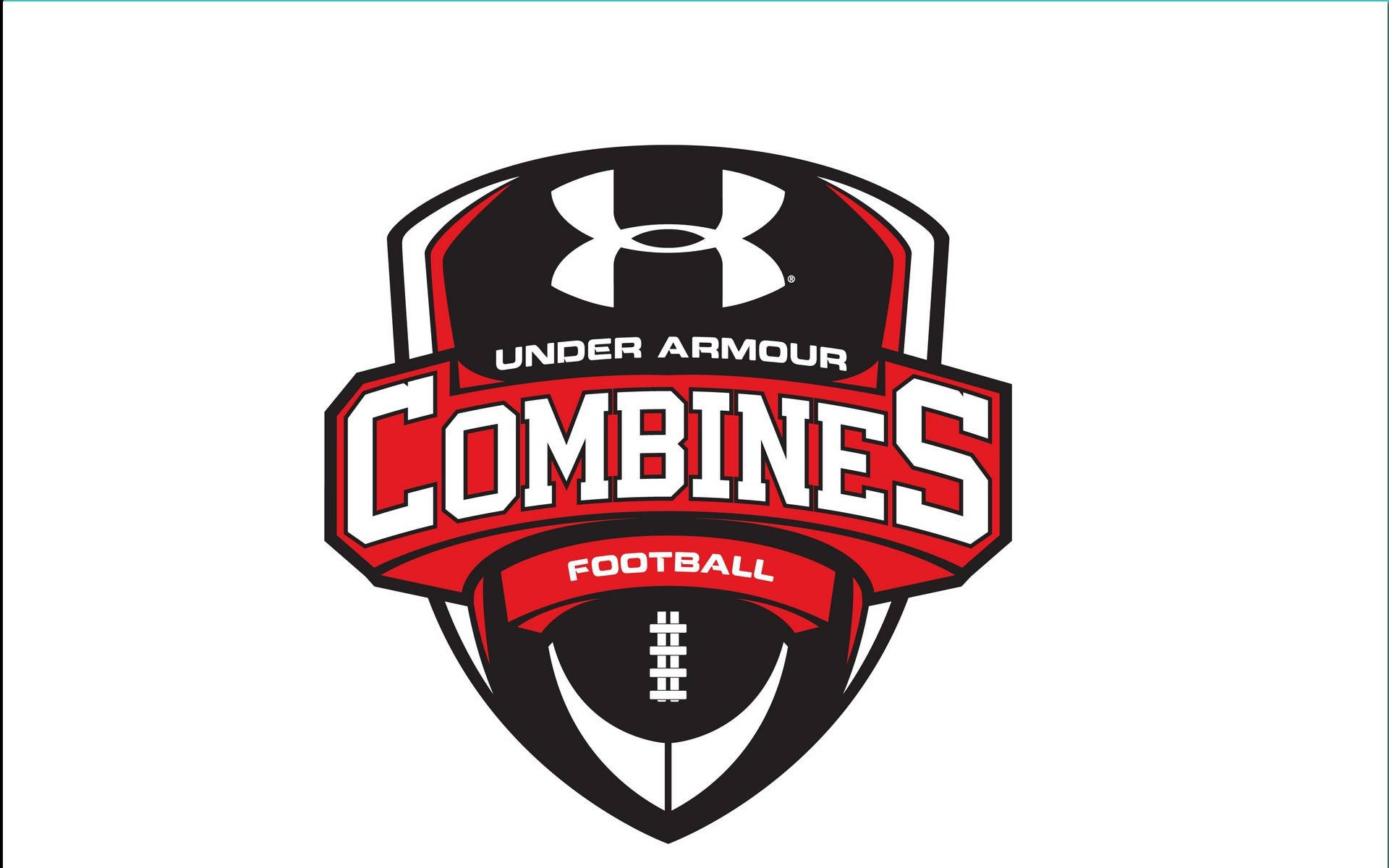 Under 桌布 壁紙 — 大膽的 Under Armour Combines Football 標誌，採用紅、白、黑盾牌設計及足球圖案。