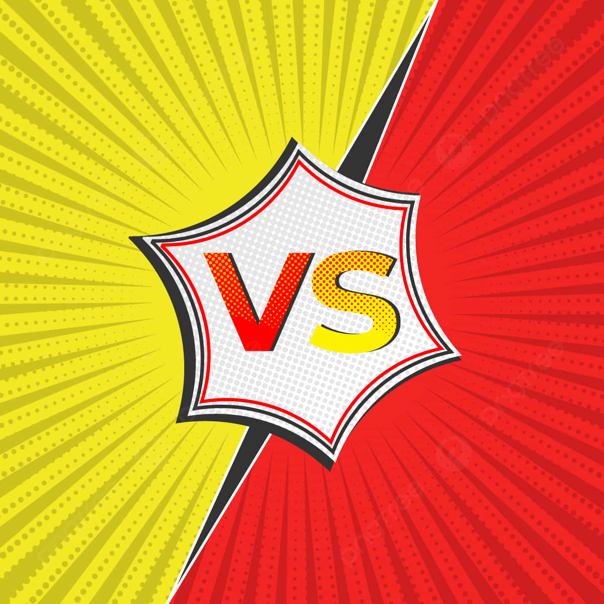 Comics 桌布 壁紙 — 大膽的「VS」在漫畫風格的對話氣泡中，由充滿活力的黃色和紅色放射背景分開。