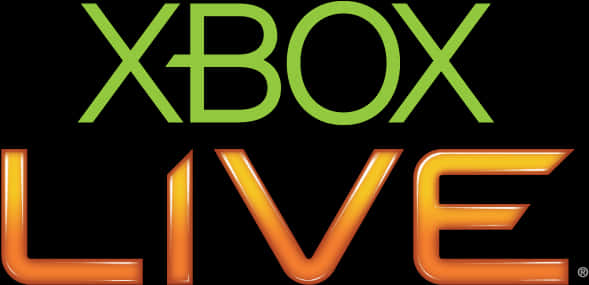 Xbox 桌布 壁紙 — 大膽的 Xbox Live 標誌，綠色 Xbox 和橙色 Live 文字在黑色背景上發光。