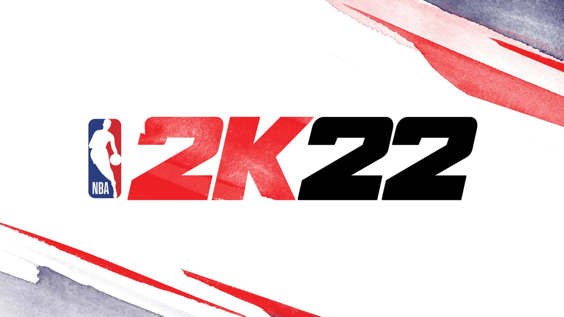 NBA 2k22 桌布 壁紙 — 大膽的2K22 NBA標誌，帶有紅黑文字和水彩筆觸，白色背景。