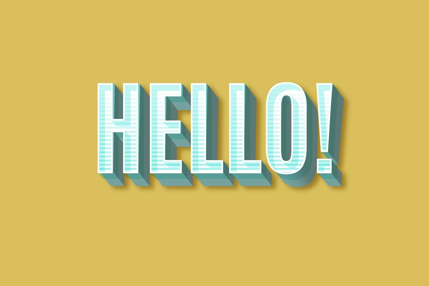 Typography 桌布 壁紙 — 大膽的3D條紋青色hello文字在純芥末黃色背景上投射出柔和陰影。