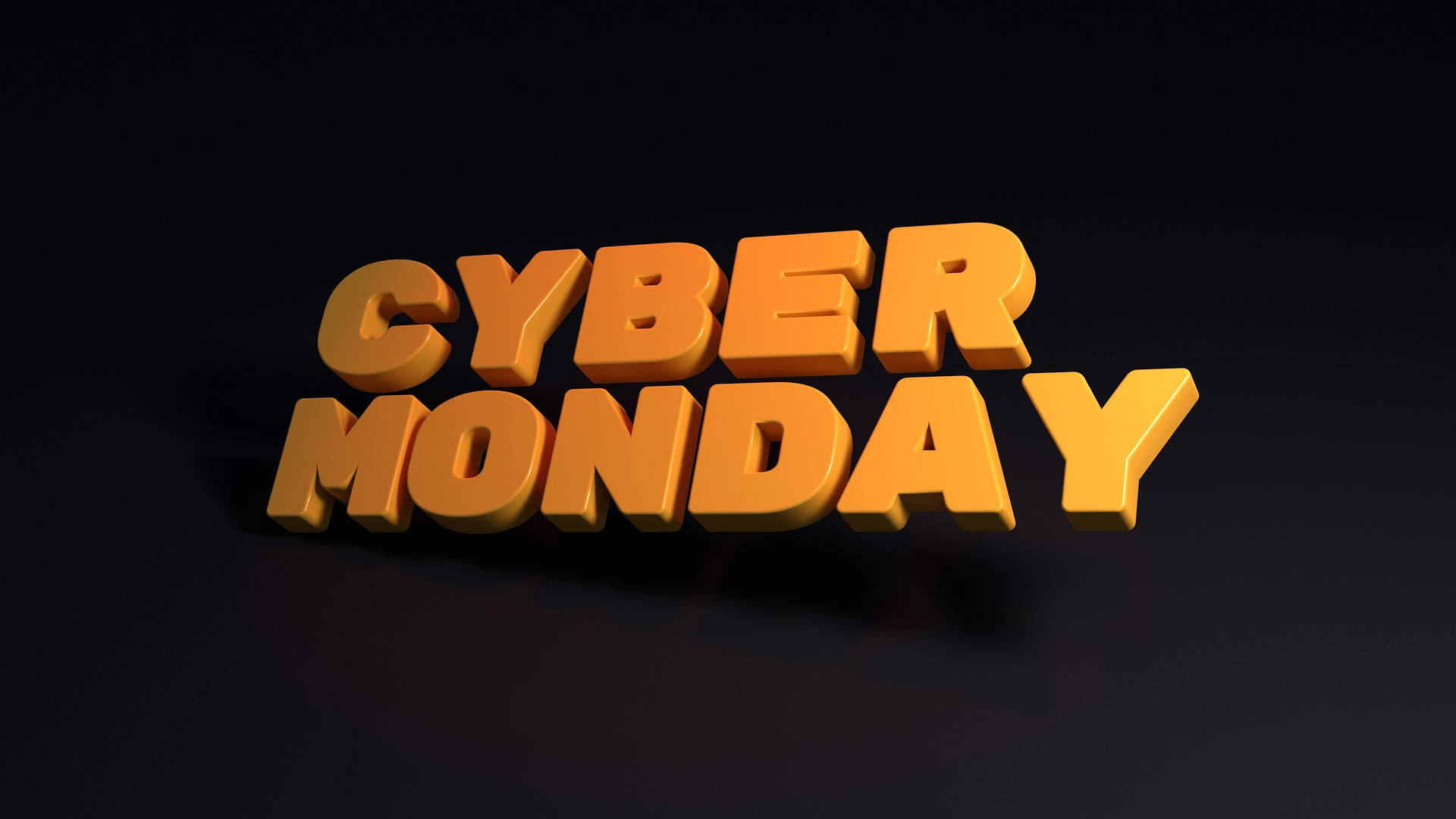 Monday 桌布 壁紙 — 大膽的3D橙色網路星期一文字在深色漸變背景上投下柔和陰影。