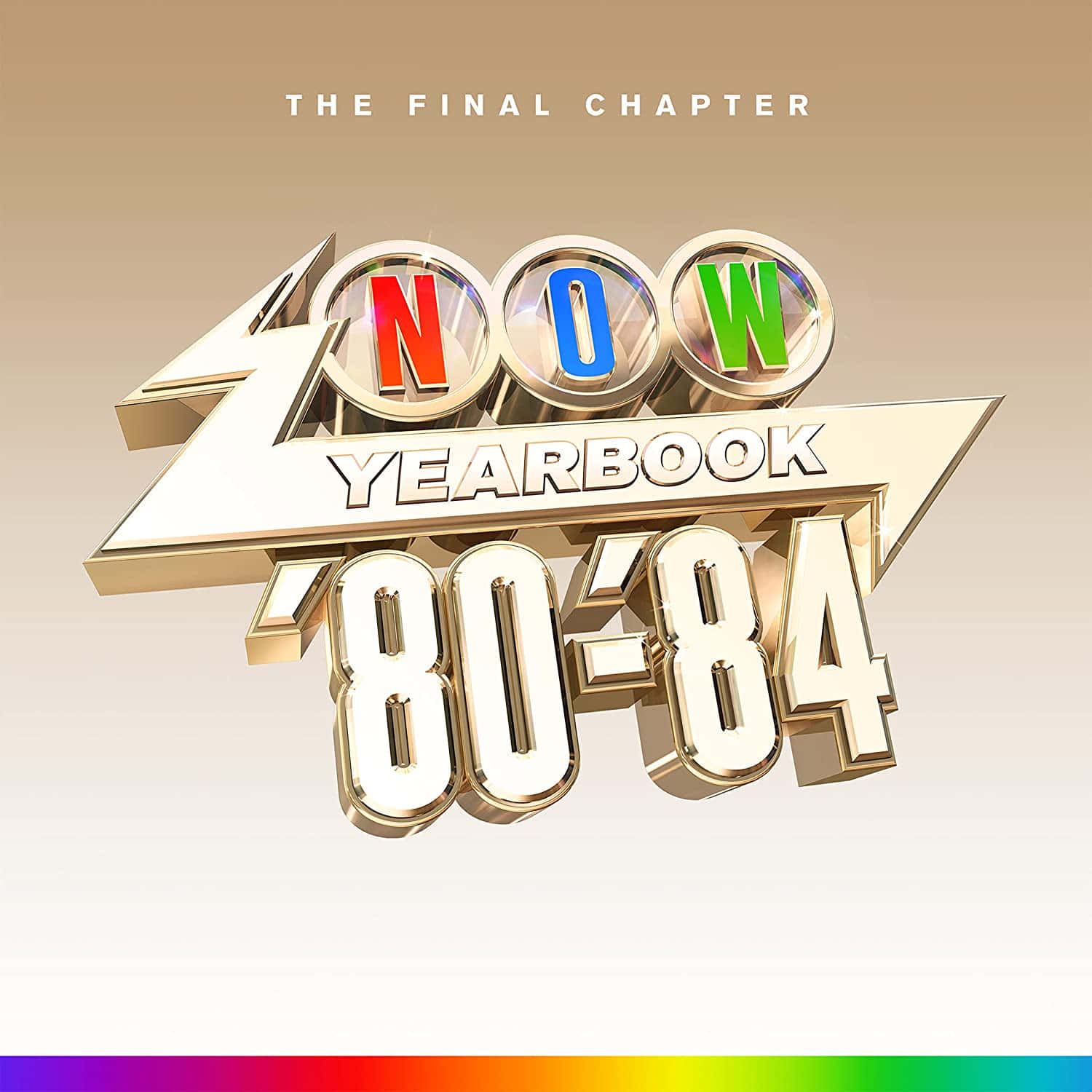 Graduation 桌布 壁紙 — 大膽的3D渲染 'NOW YEARBOOK 80-84' 標誌，帶有彩虹色字母和金色箭頭，背景為漸變色。