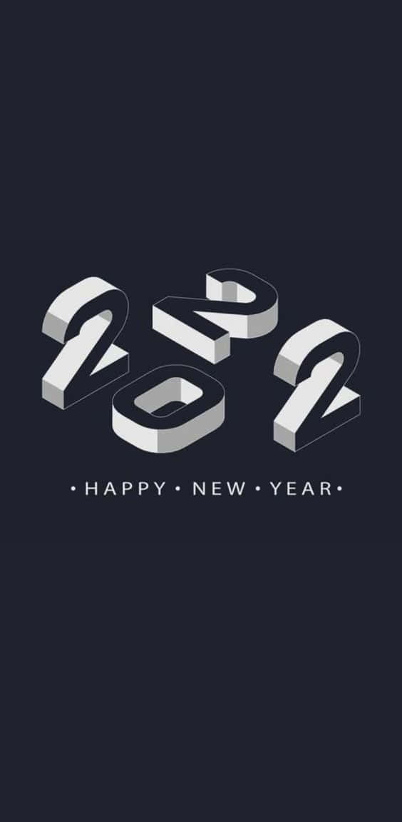 Happy New Year 2022 桌布 壁紙 — 大膽的3D等距2022銀色數字漂浮在深海軍藍背景上，下方有「happy new year」文字。
