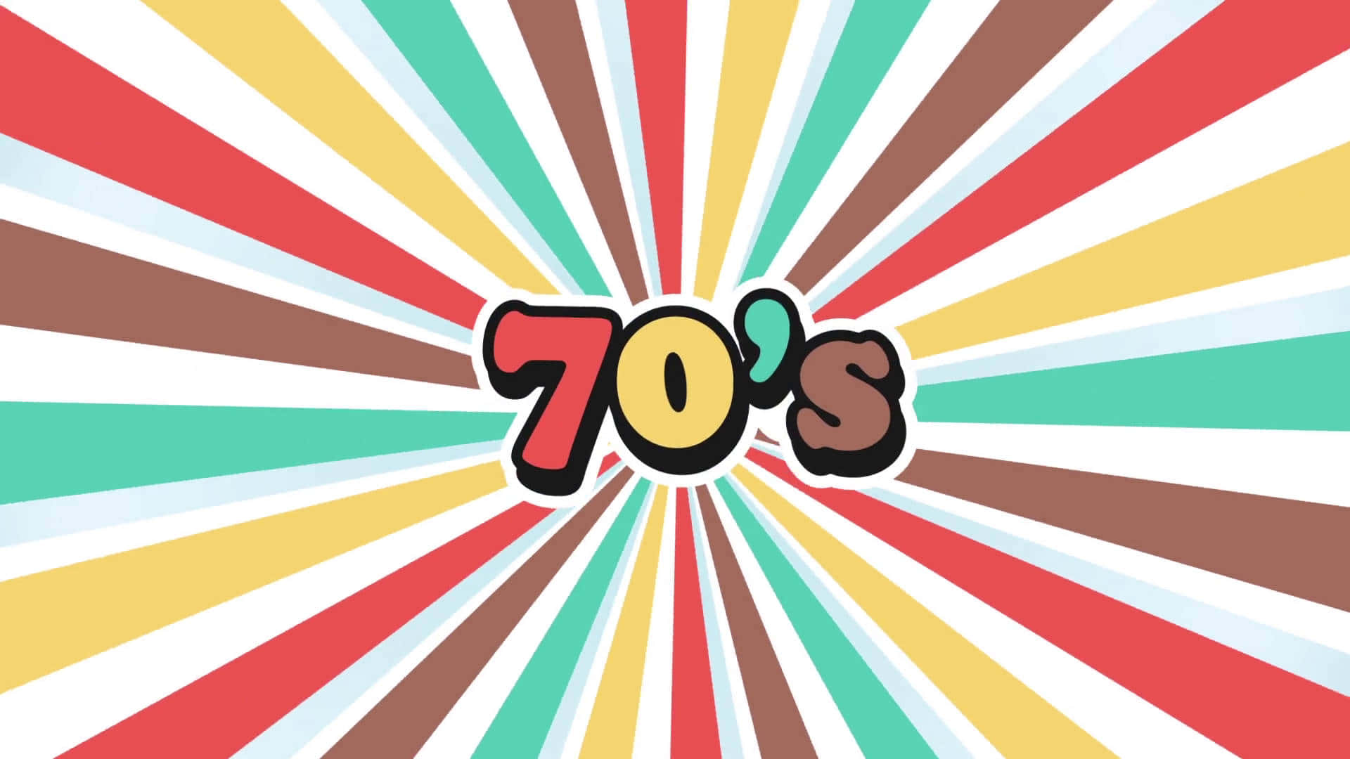 70年代動圖 桌布 壁紙 — 大膽的70年代文字從復古彩虹條紋的陽光中迸發出來，充滿活力的1970年代風格。