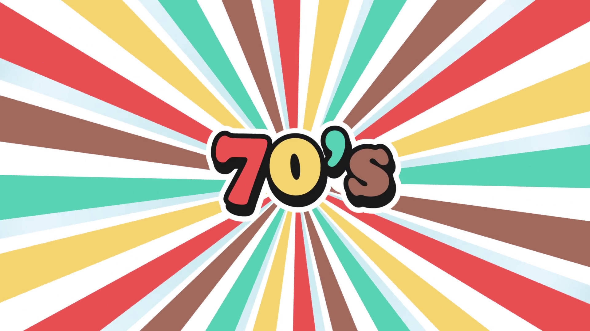 圖案 桌布 壁紙 — 大膽的70年代文字從復古彩虹條紋的太陽光中爆發出來，充滿活力的1970年代風格。