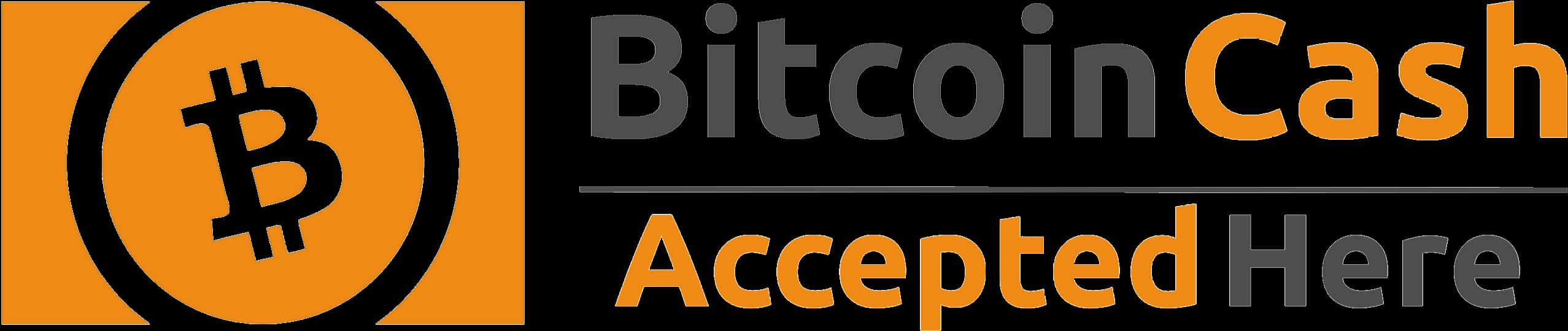 比特幣 桌布 壁紙 — 大膽的Bitcoin Cash標誌，橙色圓圈和黑色B符號旁邊寫著Bitcoin Cash Accepted Here。
