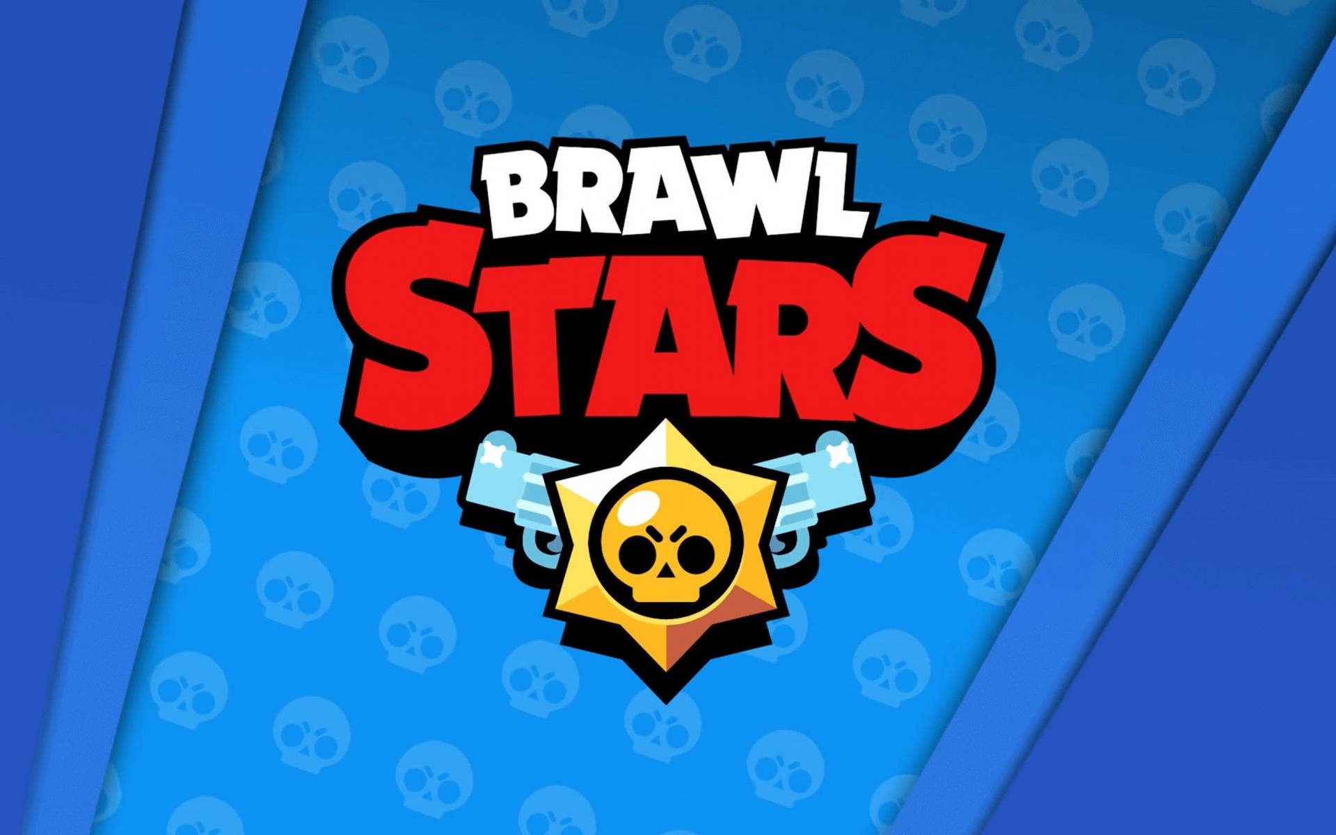 藍色背景上帶有星星和骷髏設計的Brawl Stars遊戲標誌。 — 荒野亂鬥 GIF 壁紙
