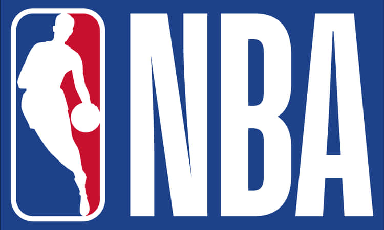 NBA標誌 桌布 壁紙 — 大膽的NBA標誌，以白色籃球運動員剪影搭配紅藍背景。
