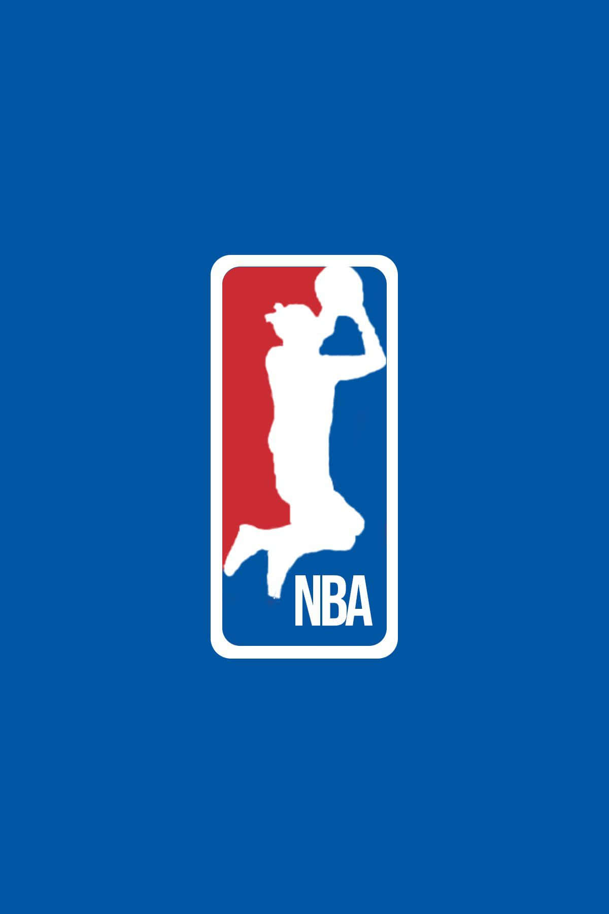 NBA標誌，白色剪影是一個籃球球員在藍色和紅色背景上灌籃。