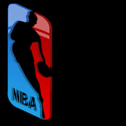 NBA標誌 桌布 壁紙 — 大膽的NBA標誌剪影，描繪一名籃球運動員在黑色背景上以藍色和紅色漸層移動。