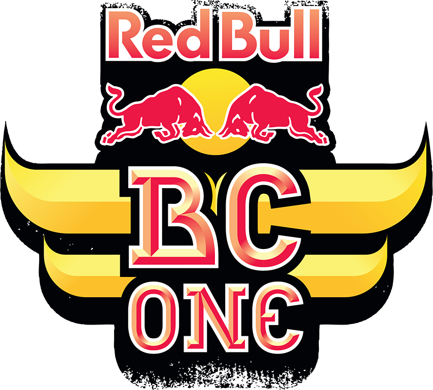 紅牛 桌布 壁紙 — 大膽的Red Bull BC One標誌，紅牛衝向黃色太陽，黑色背景配黃色翅膀。