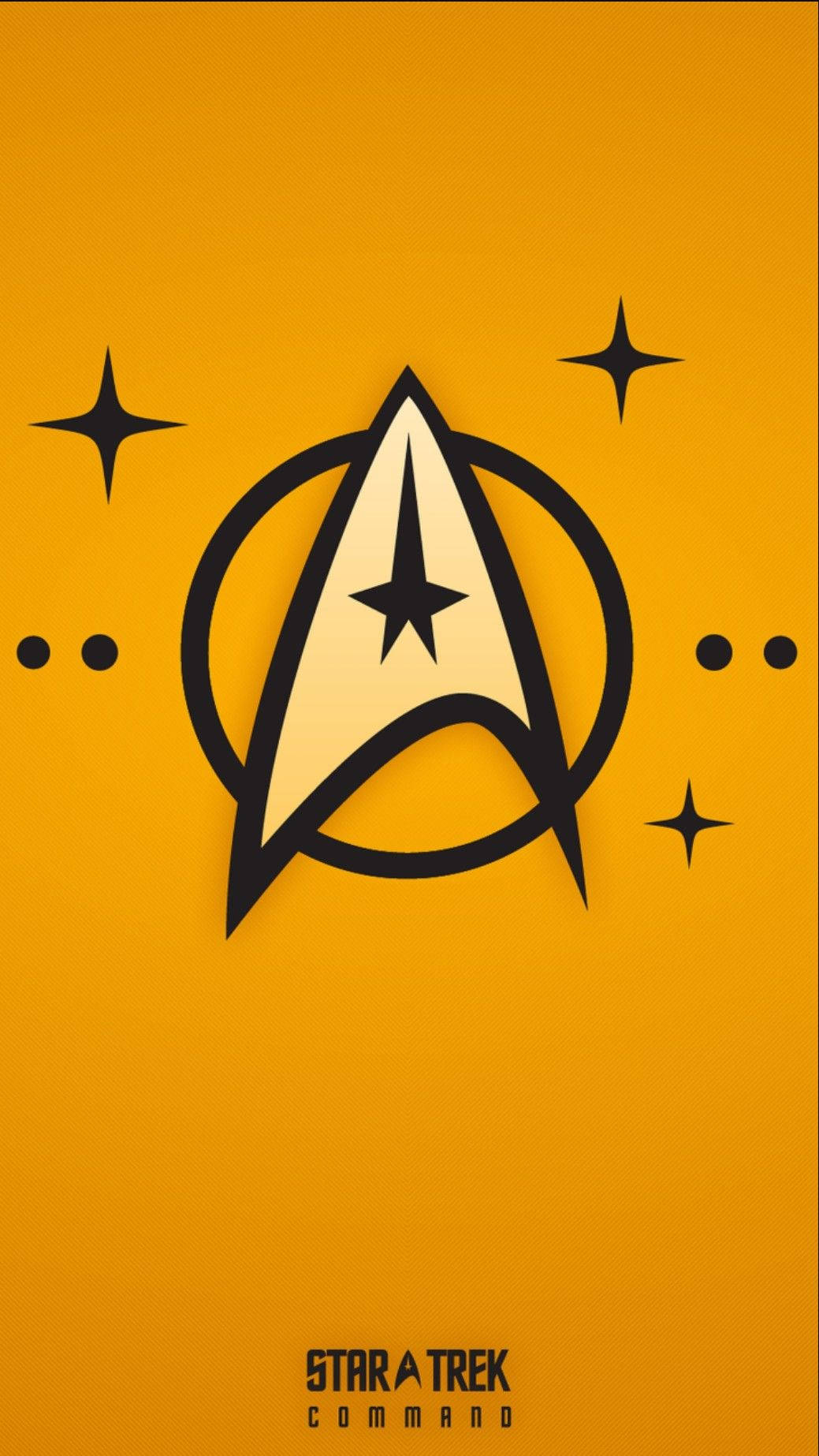 星際爭霸戰 iPhone 桌布 桌布 壁紙 — 大膽的Star Trek Command標誌居中，置於充滿活力的橙色背景上，帶有黑色星星和圓點。