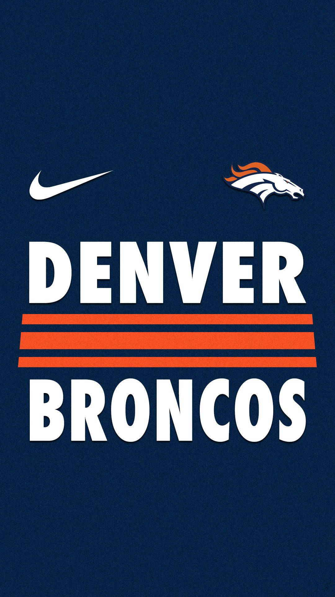 Denver 桌布 壁紙 — 大膽的丹佛野馬隊標誌和Nike勾勾，在深藍色背景上帶有橙色條紋。