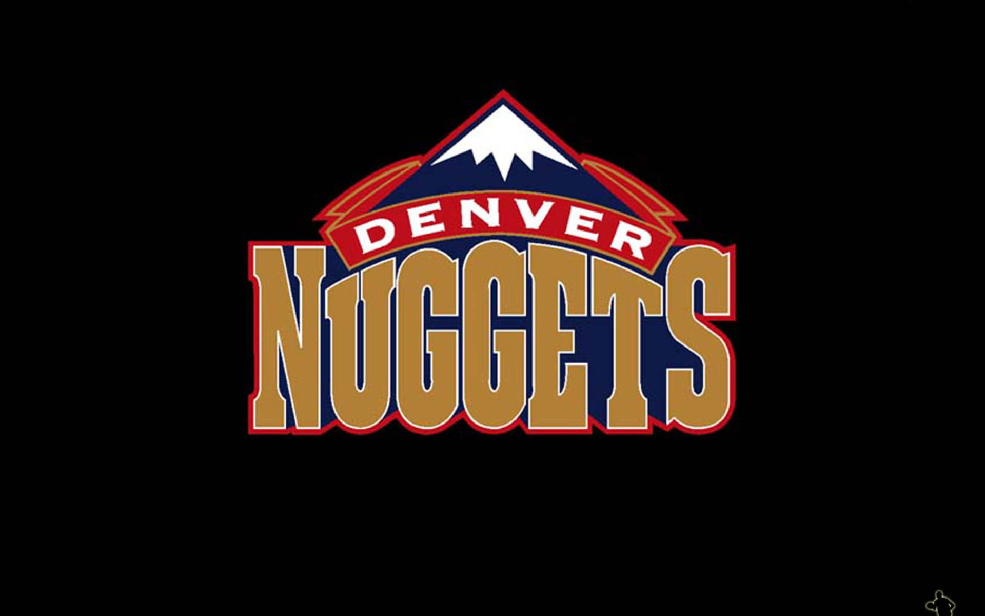 Denver 桌布 壁紙 — 大膽的丹佛金塊標誌，金色字體和山頂圖案在黑色背景上。