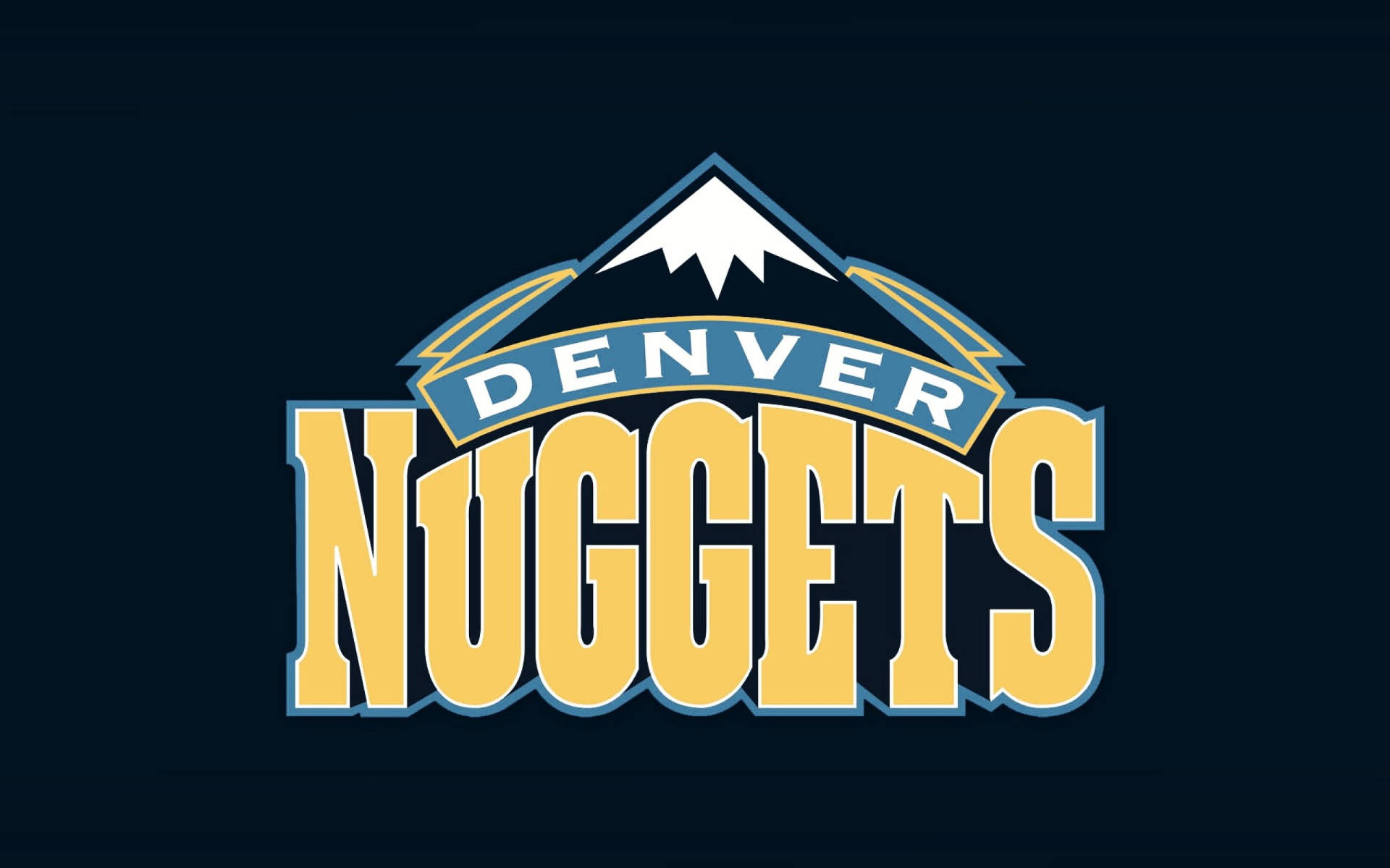 Denver 桌布 壁紙 — 大膽的丹佛金塊隊標誌，採用黃色粗體字和山峰徽章，背景為深藍色。