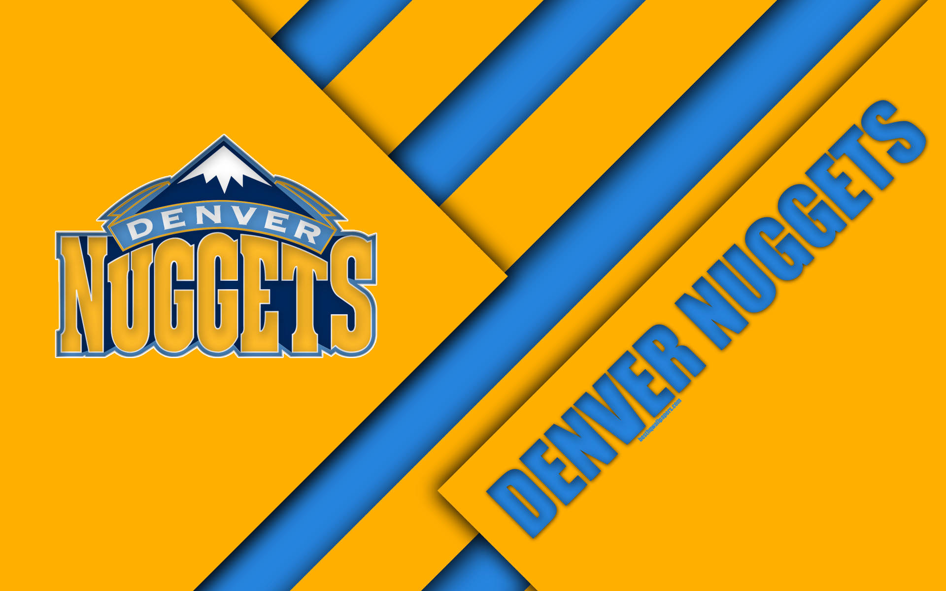 Denver 桌布 壁紙 — 大膽的丹佛金塊隊標誌，藍色和金色搭配斜紋，襯托鮮黃色背景。