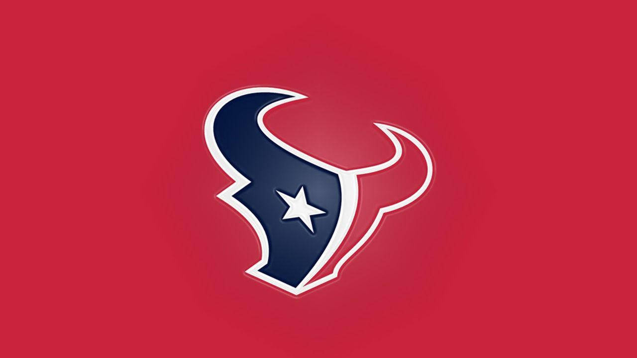 Texans 桌布 壁紙 — 大膽的休士頓德州人隊標誌，以海軍藍星和白色角為中心，置於鮮豔的紅色漸變背景上。