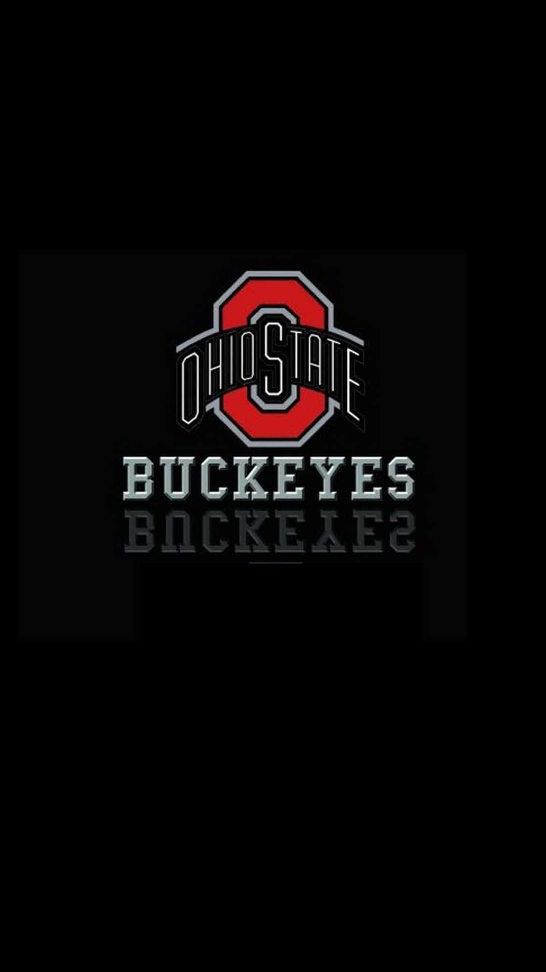 Ohio State iPhone 桌布 壁紙 — 大膽的俄亥俄州立大學七葉樹標誌，紅色塊狀 O 和銀色文字在黑色背景上。