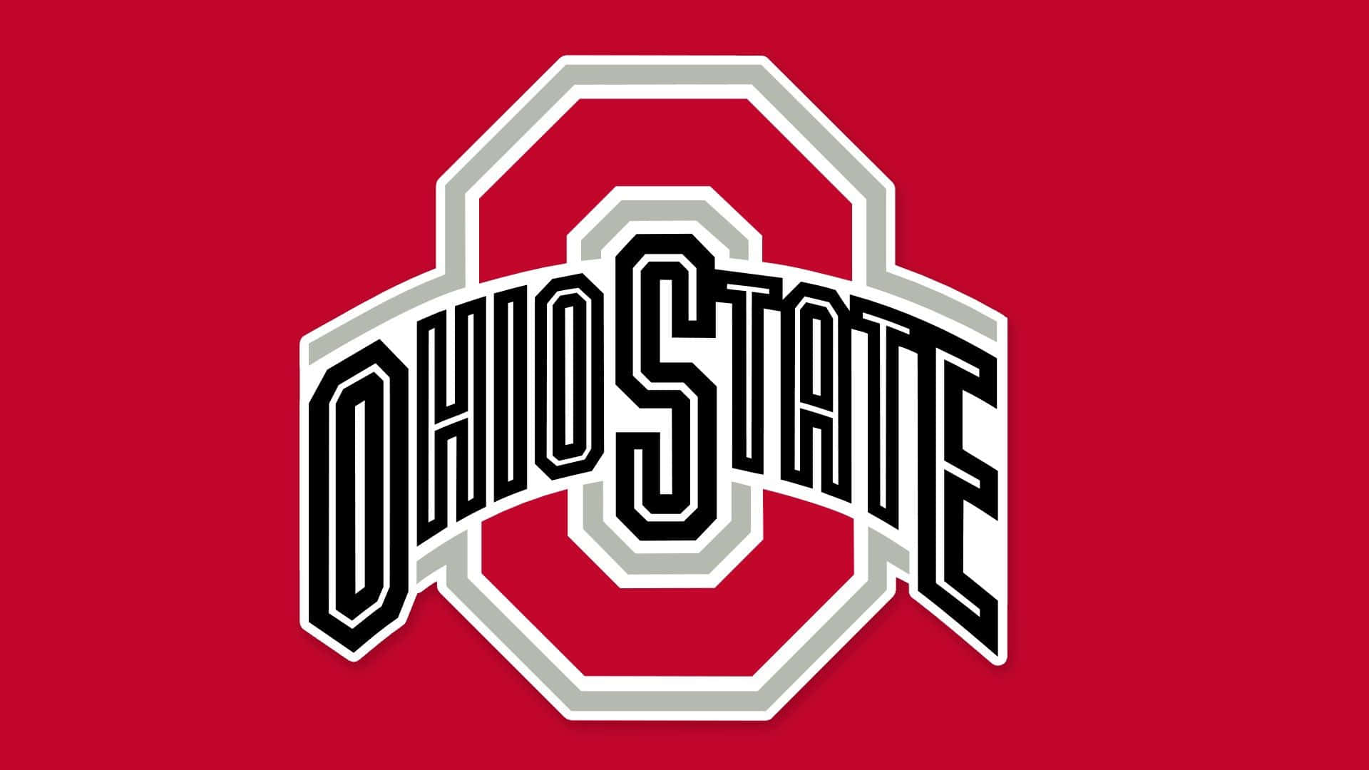 Ohio State Logo 桌布 壁紙 — 大膽的俄亥俄州立大學標誌，在純深紅色背景上的紅色八邊形內有黑白字體。