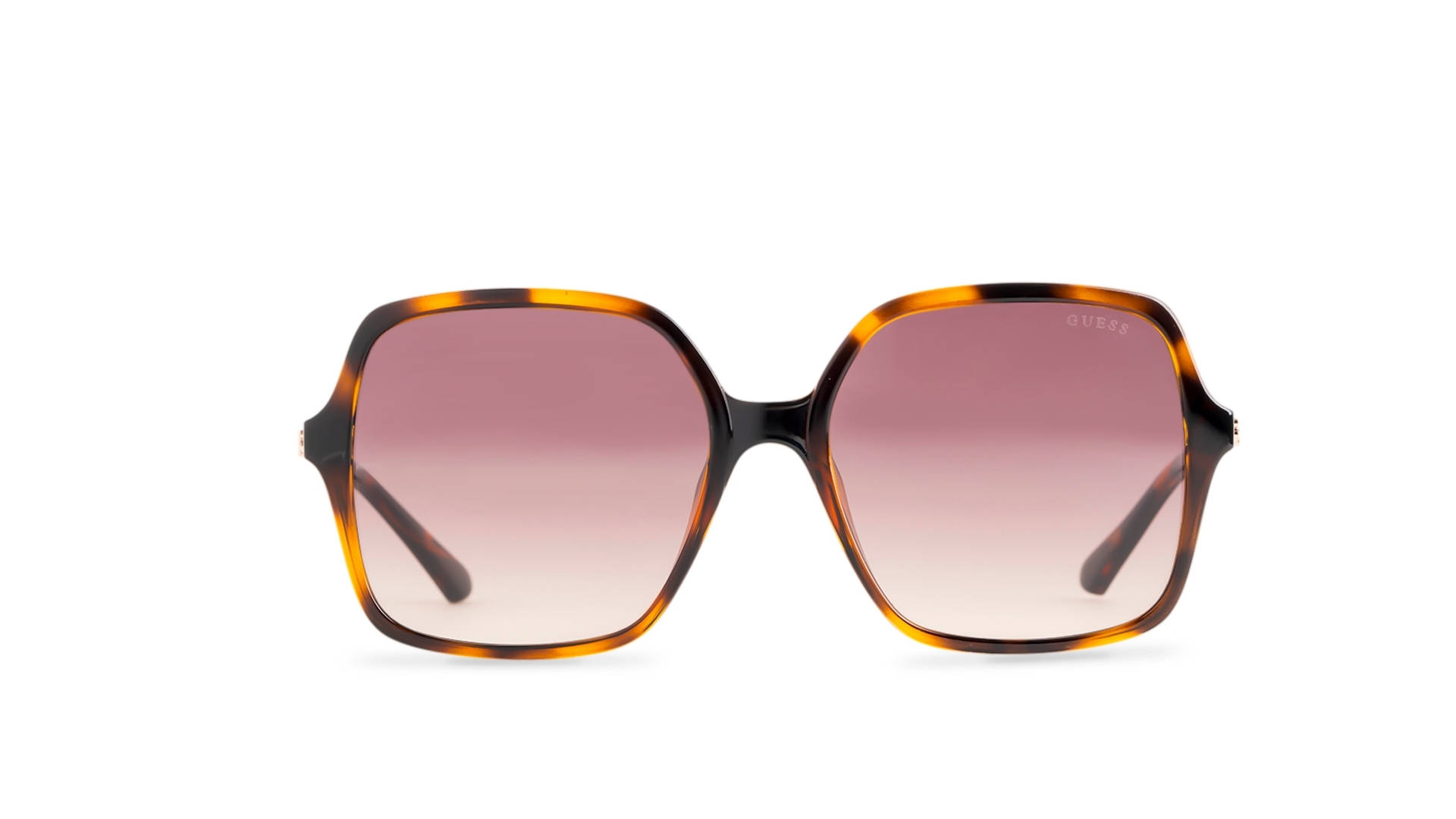 Sunglasses 桌布 壁紙 — 大膽的六角形玳瑁太陽眼鏡，配漸變粉紅色鏡片，以純白背景襯托。