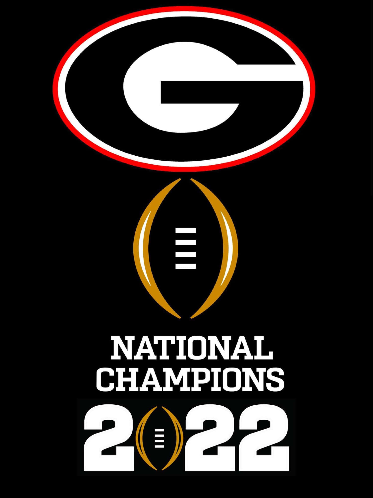 Champion 桌布 壁紙 — 大膽的喬治亞鬥牛犬標誌，帶有金色橄欖球和「National Champions 2022」文字，背景為黑色。