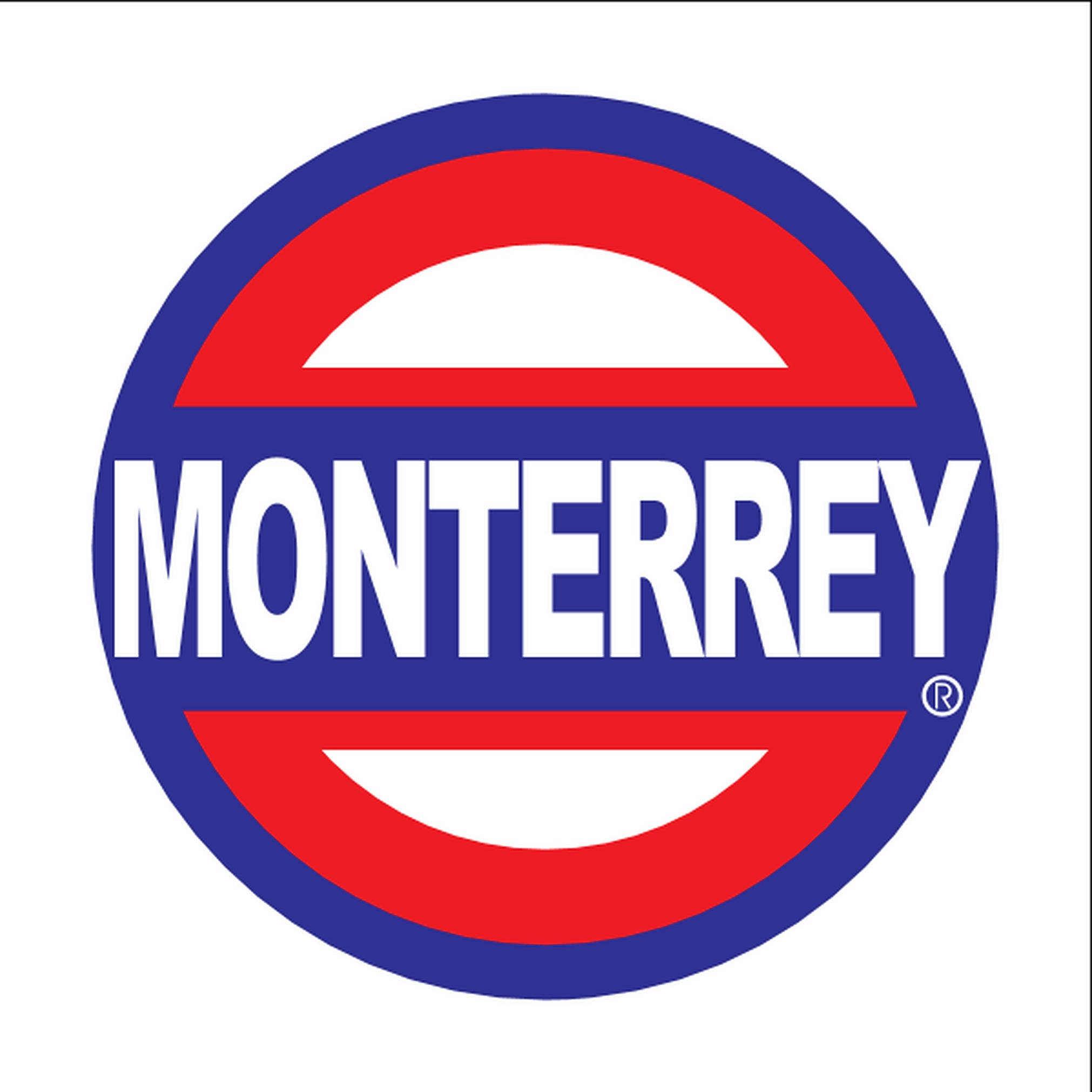 Monterrey 桌布 壁紙 — 大膽的圓形標誌，採用紅、藍、白三色，並以白色大寫字母顯示「Monterrey」字樣。