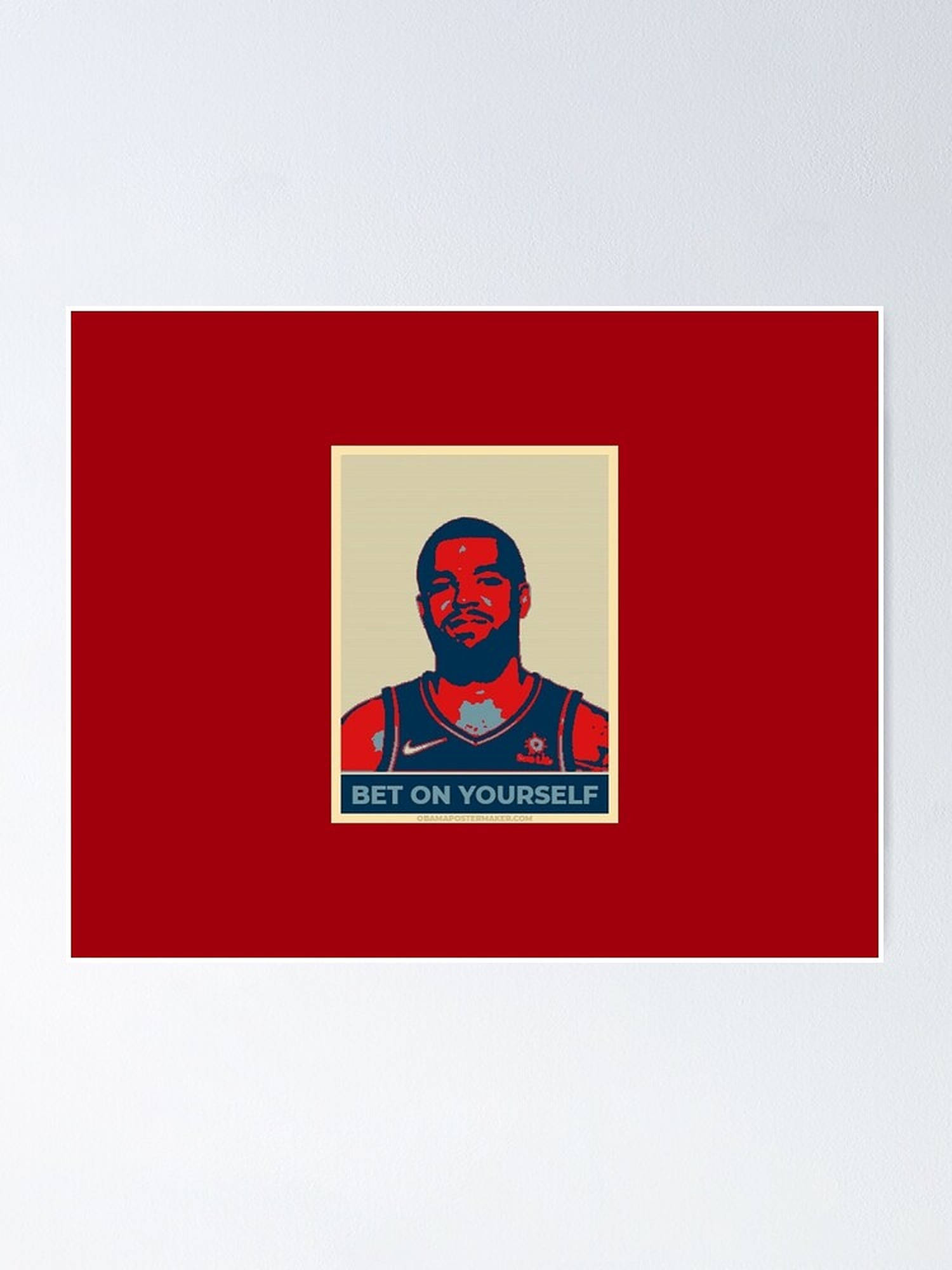 Fred Vanvleet 桌布 壁紙 — 大膽的圖像肖像，描繪一位留鬍子的籃球運動員，身穿紅色球衣，帶有「BET ON YOURSELF」標語，背景為深紅色。